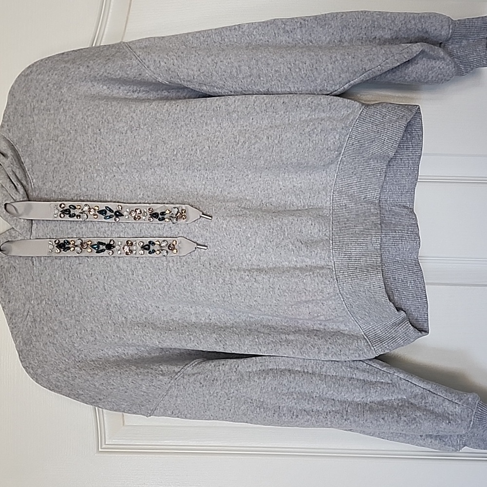 EXPRESS GRAY EMBELLISHED DRAWSTRING HOODED SWEATSHIRT HOODIE